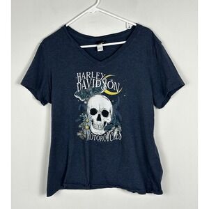 Harley Davidson Skull Blue Short Sleeve T-Shirt Womens Size XXL Tee Motorcycles